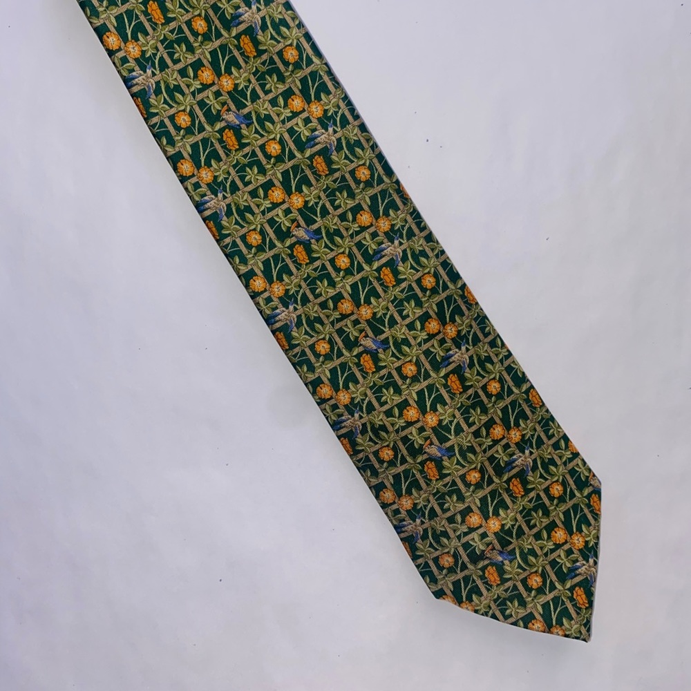 LIBERTY OF LONDON TIE, green with birds